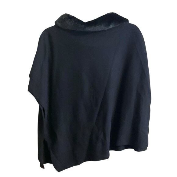 Talbots Black Faux Fur Trim Asymmetrical Hem Cape Poncho Women XS/S - Picture 12 of 12